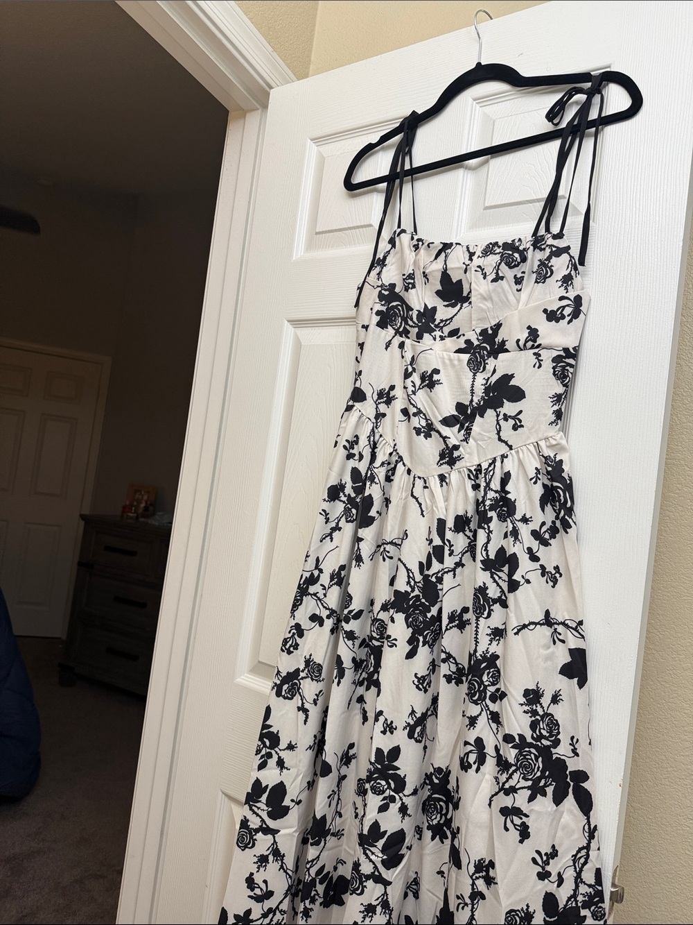 Black & White Floral Tie-Shoulder Sundress